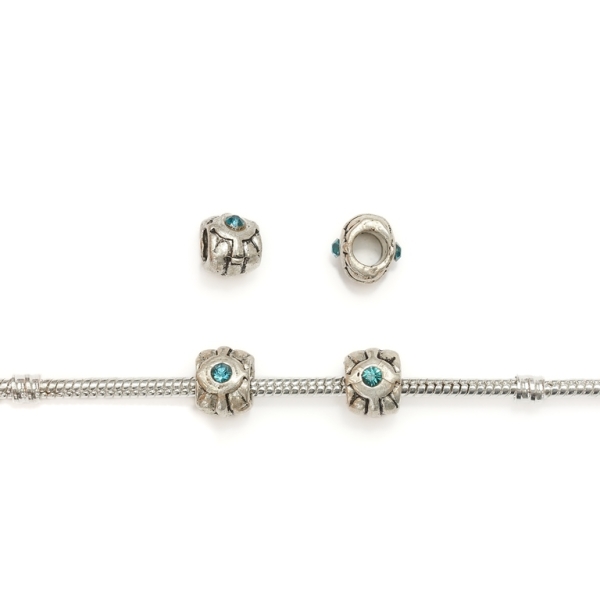 PANDORA TYPE - METAL WITH CRYSTALS - TILE RELIEF 02 - 8x10x10mm NICKEL AND BLUE - 10pcs. Hole-4.5mm