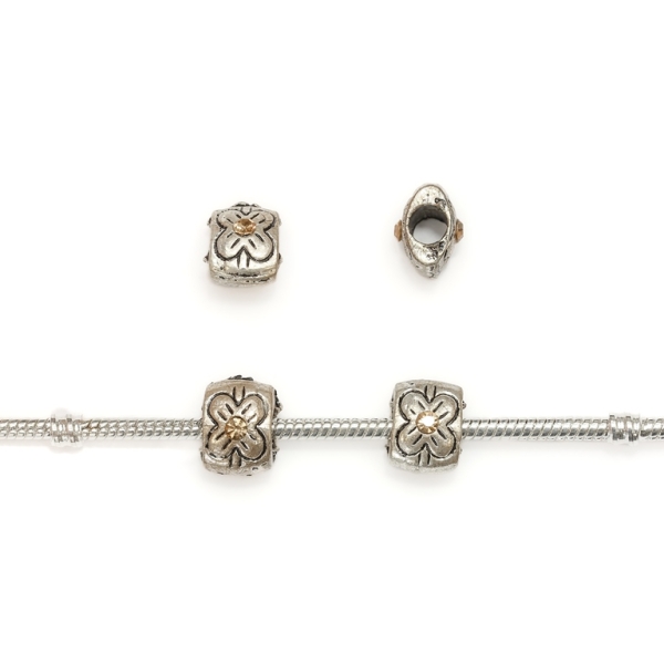 PANDORA TYPE - METAL WITH CRYSTALS - TILE WITH FLOWER 01 - 9x12x9mm NICKEL AND AMBER - 10pcs. Hole-5.0mm