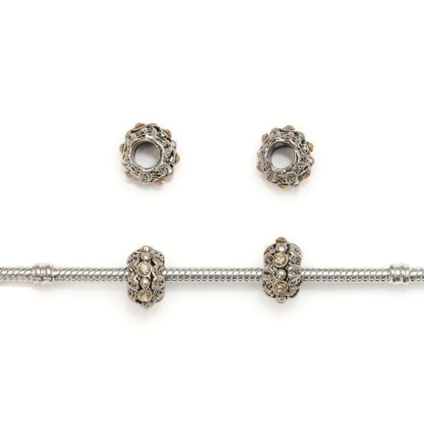 PANDORA TYPE - METAL WITH CRYSTALS - BALL FLAT 01 - 8x13mm NICKEL AND AMBER - 8pcs. Hole-5.0mm