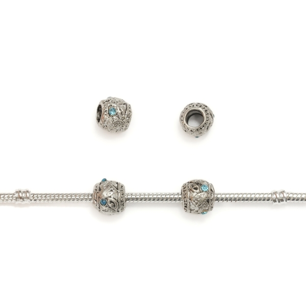 PANDORA TYPE - METAL WITH CRYSTALS - BALL RELIEF 04 - 9x10mm NICKEL AND BLUE - 10pcs. Hole-4.5mm