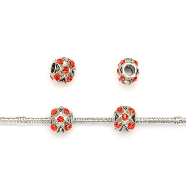 PANDORA TYPE - METAL WITH CRYSTALS - X 02 - 11x12x10mm NICKEL AND RED - 5pcs. Hole-4.2mm