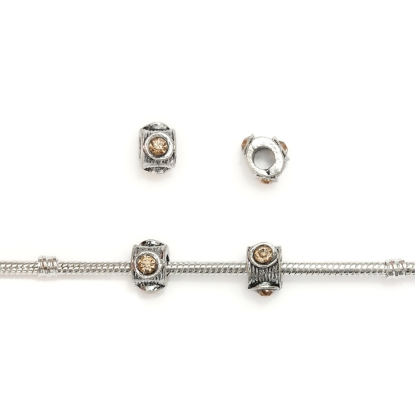 PANDORA TYPE - METAL WITH CRYSTALS - CYLINDER 17 - 7x11mm NICKEL AND AMBER - 10pcs. Hole-4.5mm