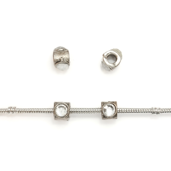 PANDORA TYPE - METAL WITH CRYSTALS - CYLINDER 24 - 8x12mm NICKEL AND WHITE - 10pcs. Hole-4.5mm