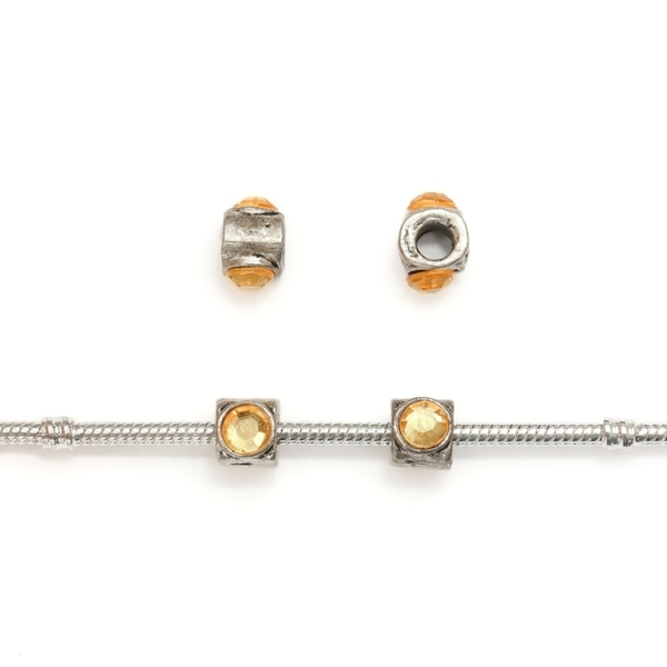 PANDORA TYPE - METAL WITH CRYSTALS - CYLINDER 24 - 8x12mm NICKEL AND AMBER - 10pcs. Hole-4.5mm