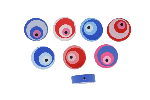 WOODEN FIGURES - DISK 07 CIRCLE - 20x6mm MIX BLUE - 10 pcs. Hole-2.5mm