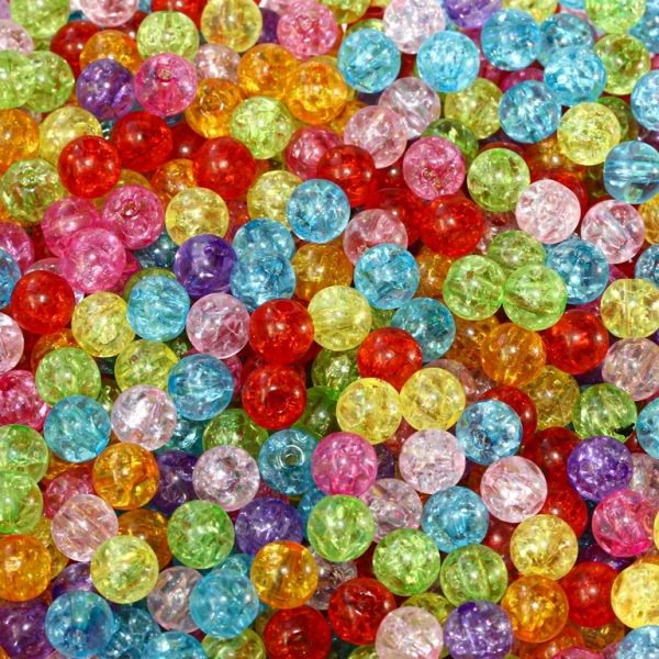 TRANSPARENT PLASTIC BEADS - CRACKLED - BALL - 6mm MIX - 500g Hole-1.6mm (4500pcs.)