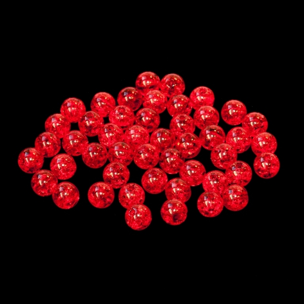 TRANSPARENT PLASTIC BEADS - CRACKLED - BALL - 8mm RED V12 - 50g Hole-2.0mm (193pcs.)