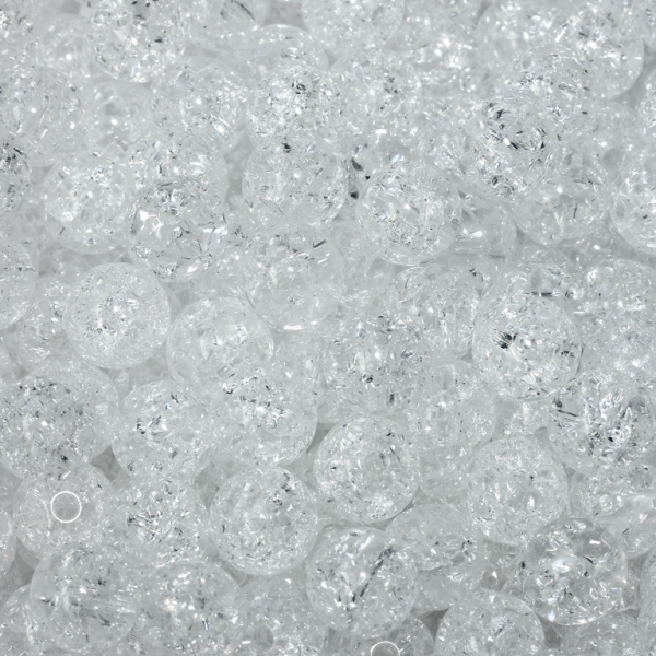 TRANSPARENT PLASTIC BEADS - CRACKLED - BALL - 10mm WHITE V01 - 50g Hole-2.2mm (96pcs.)