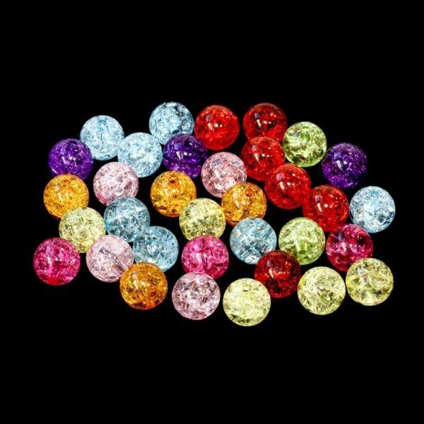 TRANSPARENT PLASTIC BEADS - CRACKLED - BALL - 10mm MIX - 50g Hole-2.2mm (96pcs.)