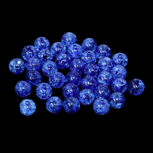 TRANSPARENT PLASTIC BEADS - CRACKLED  - BALL - 10mm BLUE V44 - 50g Hole-2.2mm (96pcs.)