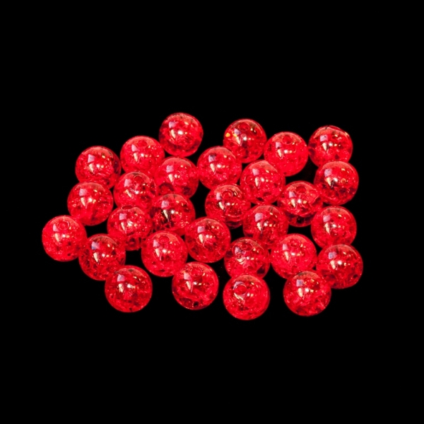 TRANSPARENT PLASTIC BEADS - CRACKLED  - BALL - 10mm RED V12 - 50g Hole-2.2mm (96pcs.)