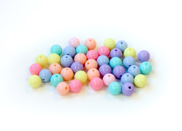 OPAQUE PLASTIC BEADS - BALL - 10mm MIX PINK (LIGHT) - 50g Hole-2.2mm (90pcs.)