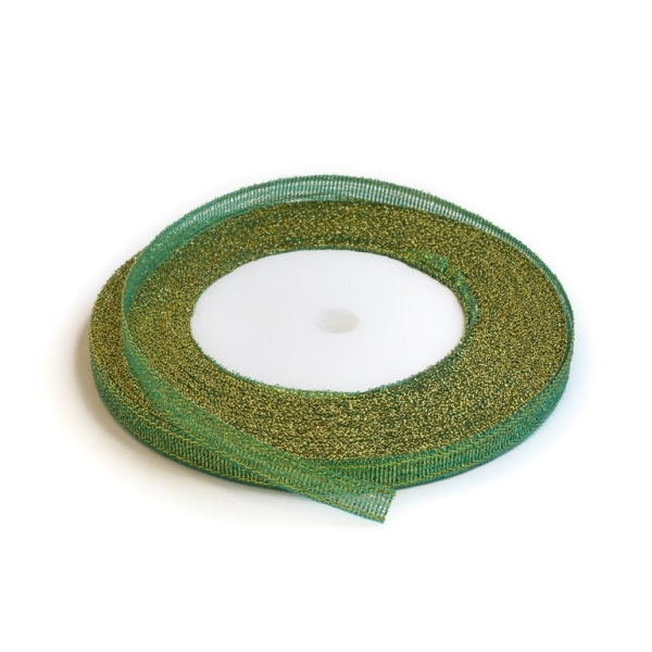 SATIN LAME 0.6cm - GREEN AND GOLD - 25yards(22m)