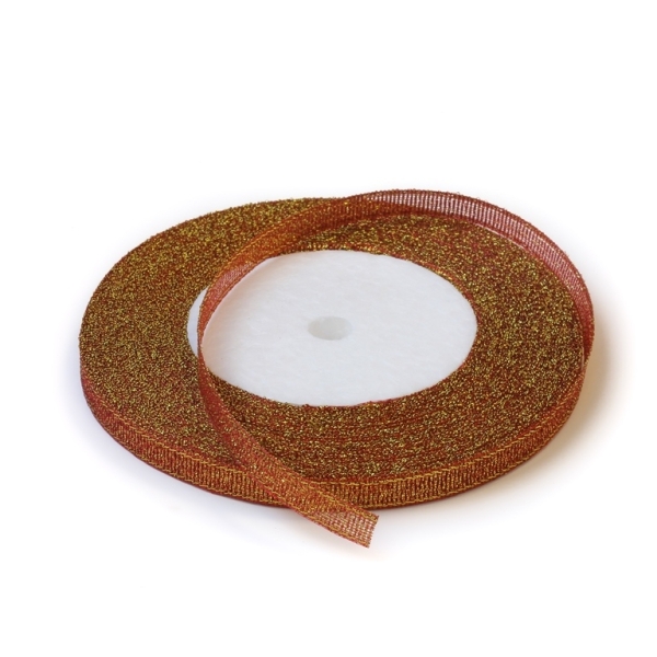 SATIN LAME 0.6cm - RED AND GOLD - 25yards(22m)