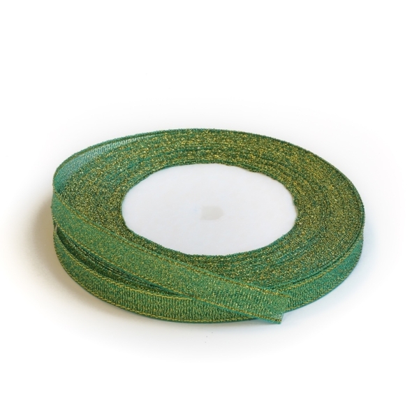 SATIN LAME 1.0cm - GREEN AND GOLD - 25yards(22m)