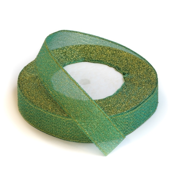 SATIN LAME 2.0cm - GREEN AND GOLD - 25yards(22m)