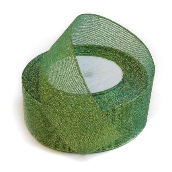 SATIN LAME 4.0cm - GREEN AND GOLD - PACKAGE 5x25yards(22m)