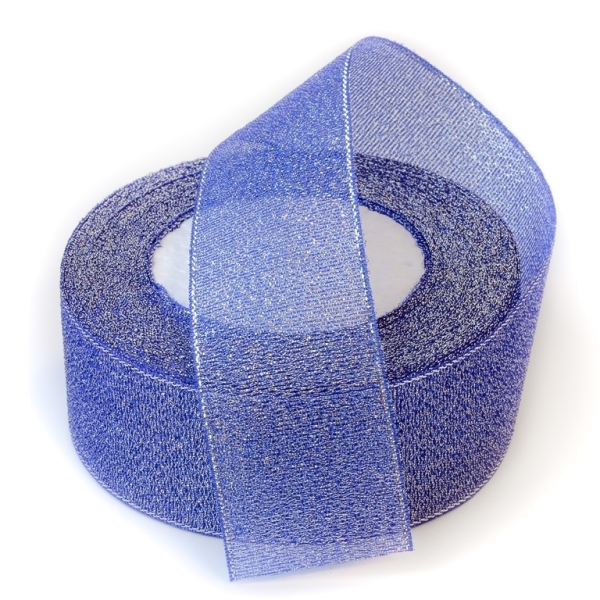 SATIN LAME 4.0cm - BLUE AND SILVER - PACKAGE 5x25yards(22m)