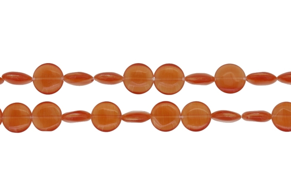 BEADS FROM NATURAL STONES - CAT'S EYE - BONIBON - 12x4mm ORANGE (DARK) - PACKAGE (2x33pcs.) Hole-1.0mm