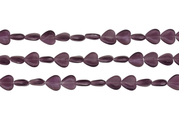 BEADS FROM NATURAL STONES - CAT'S EYE - HEART - 10x10x4mm PURPLE - PACKAGE (3x40pcs.) Hole-1.0mm