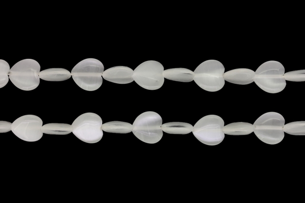 BEADS FROM NATURAL STONES - CAT'S EYE - HEART - 12x12x5mm WHITE - PACKAGE (2x33pcs.) Hole-1.0mm