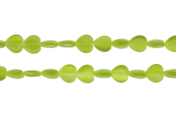 BEADS FROM NATURAL STONES - CAT'S EYE - HEART - 12x12x5mm GREEN (LIGHT) - PACKAGE (2x33pcs.) Hole-1.0mm