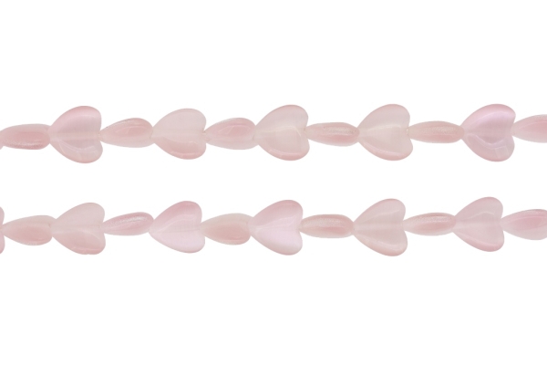 BEADS FROM NATURAL STONES - CAT'S EYE - HEART - 12x12x5mm PINK (LIGHT) - PACKAGE (2x33pcs.) Hole-1.0mm