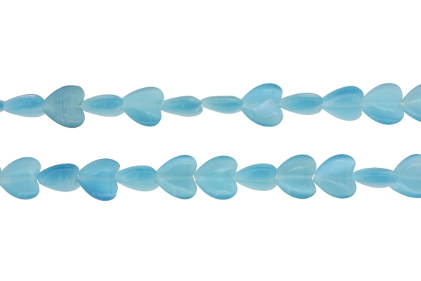 BEADS FROM NATURAL STONES - CAT'S EYE - HEART - 12x12x5mm BLUE (LIGHT) 02 - PACKAGE (2x33pcs.) Hole-1.0mm