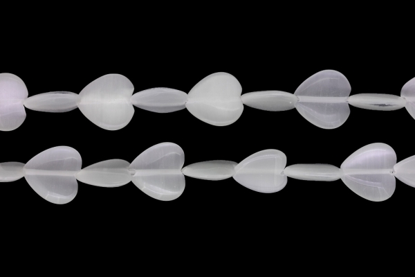 BEADS FROM NATURAL STONES - CAT'S EYE - HEART - 16x16x4mm WHITE - PACKAGE (2x25pcs.) Hole-1.0mm