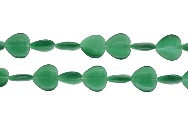 BEADS FROM NATURAL STONES - CAT'S EYE - HEART - 16x16x4mm GREEN - PACKAGE (2x25pcs.) Hole-1.0mm