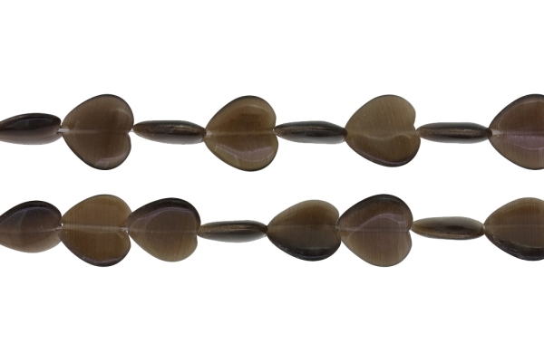 BEADS FROM NATURAL STONES - CAT'S EYE - HEART - 16x16x4mm BROWN (DARK) - PACKAGE (2x25pcs.) Hole-1.0mm