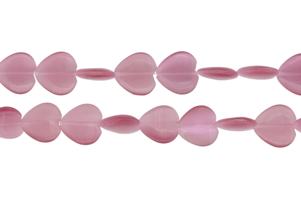 BEADS FROM NATURAL STONES - CAT'S EYE - HEART - 16x16x4mm CORAL PINK (LIGHT) - PACKAGE (2x25pcs.) Hole-1.0mm