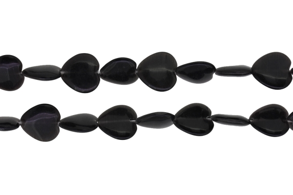 BEADS FROM NATURAL STONES - CAT'S EYE - HEART - 16x16x4mm BLACK - PACKAGE (2x25pcs.) Hole-1.0mm