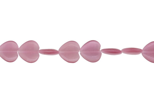 BEADS FROM NATURAL STONES - CAT'S EYE - HEART - 16x16x4mm CORAL PINK (LIGHT) - STRING (25pcs.) Hole-1.0mm