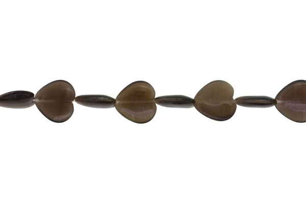 BEADS FROM NATURAL STONES - CAT'S EYE - HEART - 16x16x4mm BROWN (DARK) - STRING (25pcs.) Hole-1.0mm