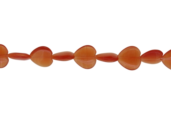 BEADS FROM NATURAL STONES - CAT'S EYE - HEART - 16x16x4mm RED (LIGHT) - STRING (25pcs.) Hole-1.0mm