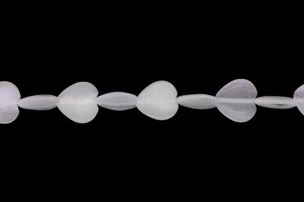 BEADS FROM NATURAL STONES - CAT'S EYE - HEART - 16x16x4mm WHITE - STRING (25pcs.) Hole-1.0mm