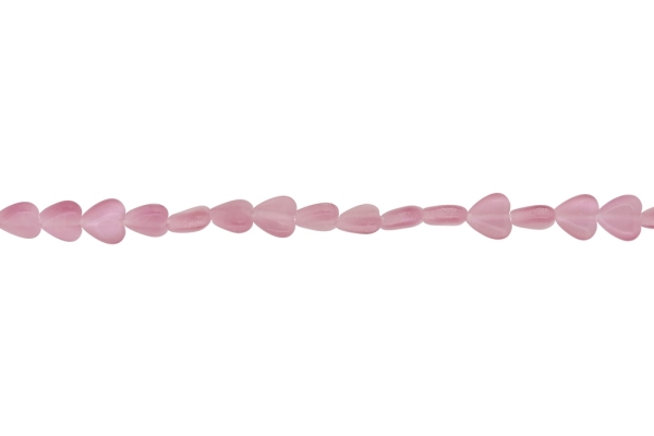 BEADS FROM NATURAL STONES - CAT'S EYE - HEART - 8x8x3.5mm CORAL PINK (LIGHT) - STRING (47pcs.) Hole-1.0mm