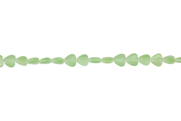 BEADS FROM NATURAL STONES - CAT'S EYE - HEART - 8x8x3.5mm GREEN (LIGHT) 02 - STRING (47pcs.) Hole-1.0mm