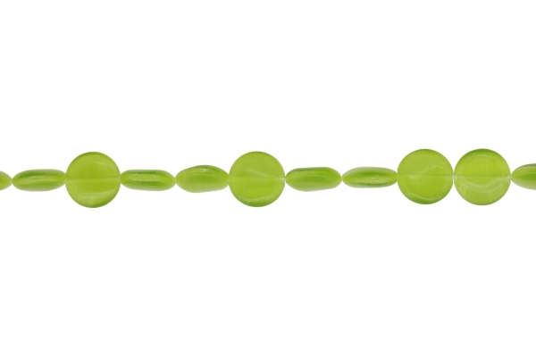 BEADS FROM NATURAL STONES - CAT'S EYE - BONIBON - 12x4mm GREEN (LIGHT) - STRING (33pcs.) Hole-1.0mm