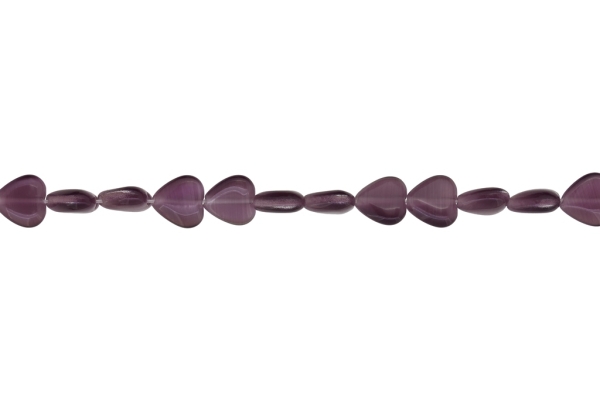 BEADS FROM NATURAL STONES - CAT'S EYE - HEART - 10x10x4mm PURPLE - STRING (40pcs.) Hole-1.0mm