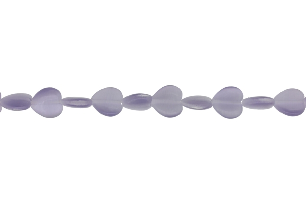 BEADS FROM NATURAL STONES - CAT'S EYE - HEART - 12x12x5mm PURPLE (LIGHT) 02 - STRING (33pcs.) Hole-1.0mm