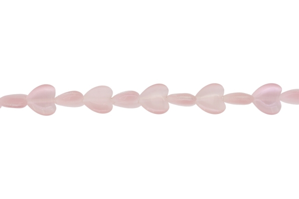 BEADS FROM NATURAL STONES - CAT'S EYE - HEART - 12x12x5mm PINK (LIGHT) - STRING (33pcs.) Hole-1.0mm