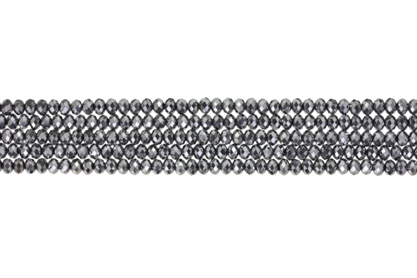 GLASS BEADS - FACETED RONDELLE CRYSTALS - 4х3mm - METALLIC - SILVER (DARK) 109 - STRING (98pcs.) Hole:1.0mm