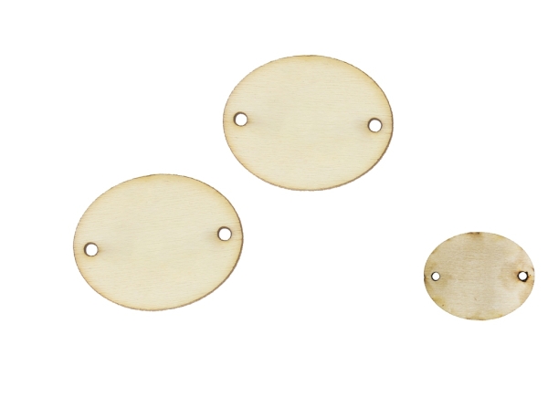 LASER CUT WOODEN FIGURES - OVAL 25x20mm - BLANK - NATURAL - 10pcs. Hole -1.5mm