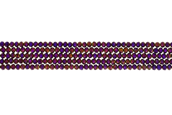 GLASS BEADS - FACETED RONDELLE CRYSTALS - 4х3mm - METALLIC - PURPLE 115 - STRING (128pcs.) Hole:1.0mm