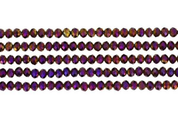 GLASS BEADS - FACETED RONDELLE CRYSTALS - 6x5mm - METALLIC - PURPLE 115 - PACKAGE (5x88pcs.) Hole:1.2mm