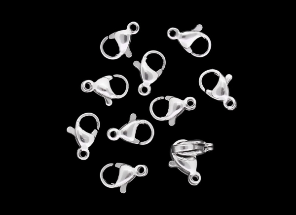 METAL ELEMENTS - LOBSTER CLAW CLASP PARROT CLOSURE - STEEL  304 - 7x10x3.5mm NICKEL COLOR  - PACKAGE 100pcs. Hole-1.4mm