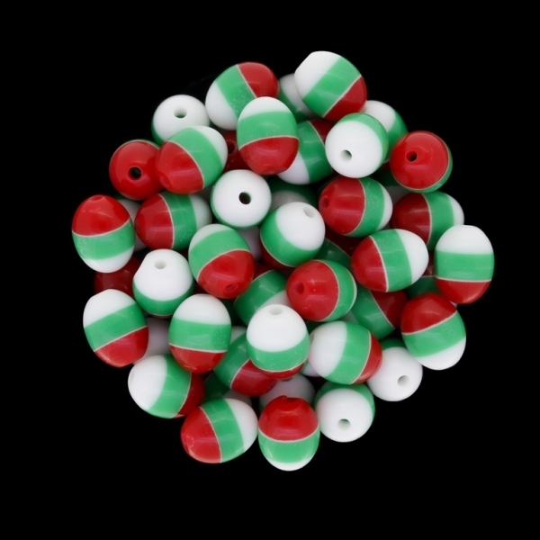 PLASTIC BEADS - RESIN - OVAL STRIPE - 10x8mm TRICOLOR 02 - 50pcs. Hole-1.8mm