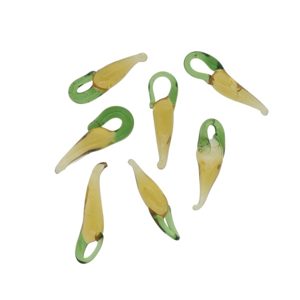 GLASS BEADS - MURANO TYPE - PENDANT - HOT PEPPER 01 - 18-25mm YELLOW (DARK) AND GREEN - PACKAGE 50pcs. Hole-2-5.0mm